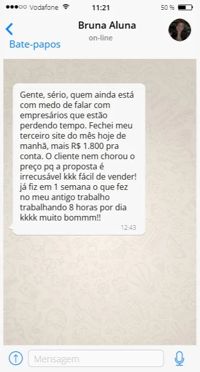 Print de conversa de aluno relatando fechamento de R$ 1.500 com distribuidora de bebidas