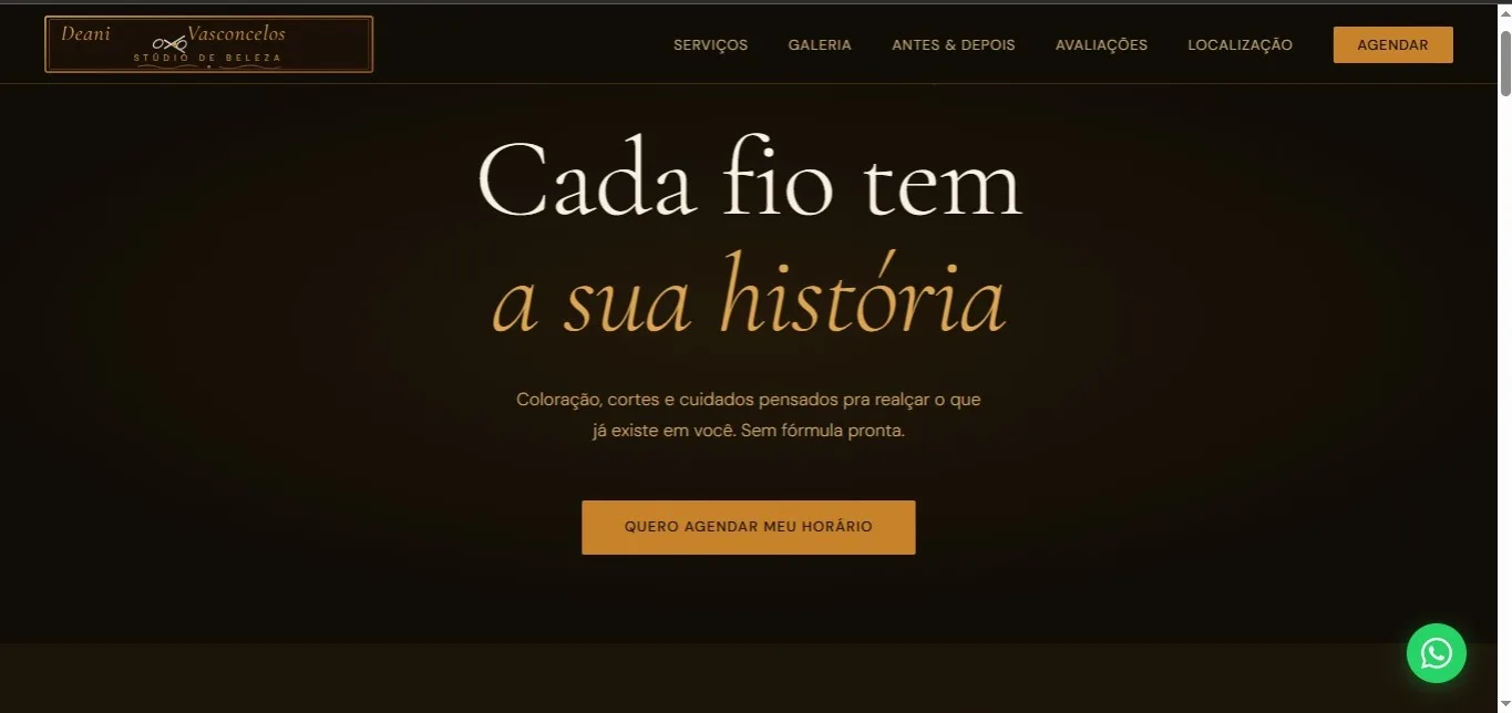Site do Studio Deani Vasconcelos, salão de beleza