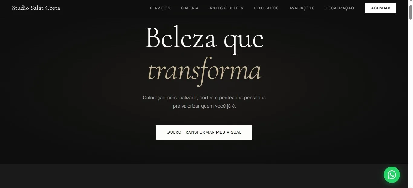 Site do Studio Salat Costa, salão de beleza